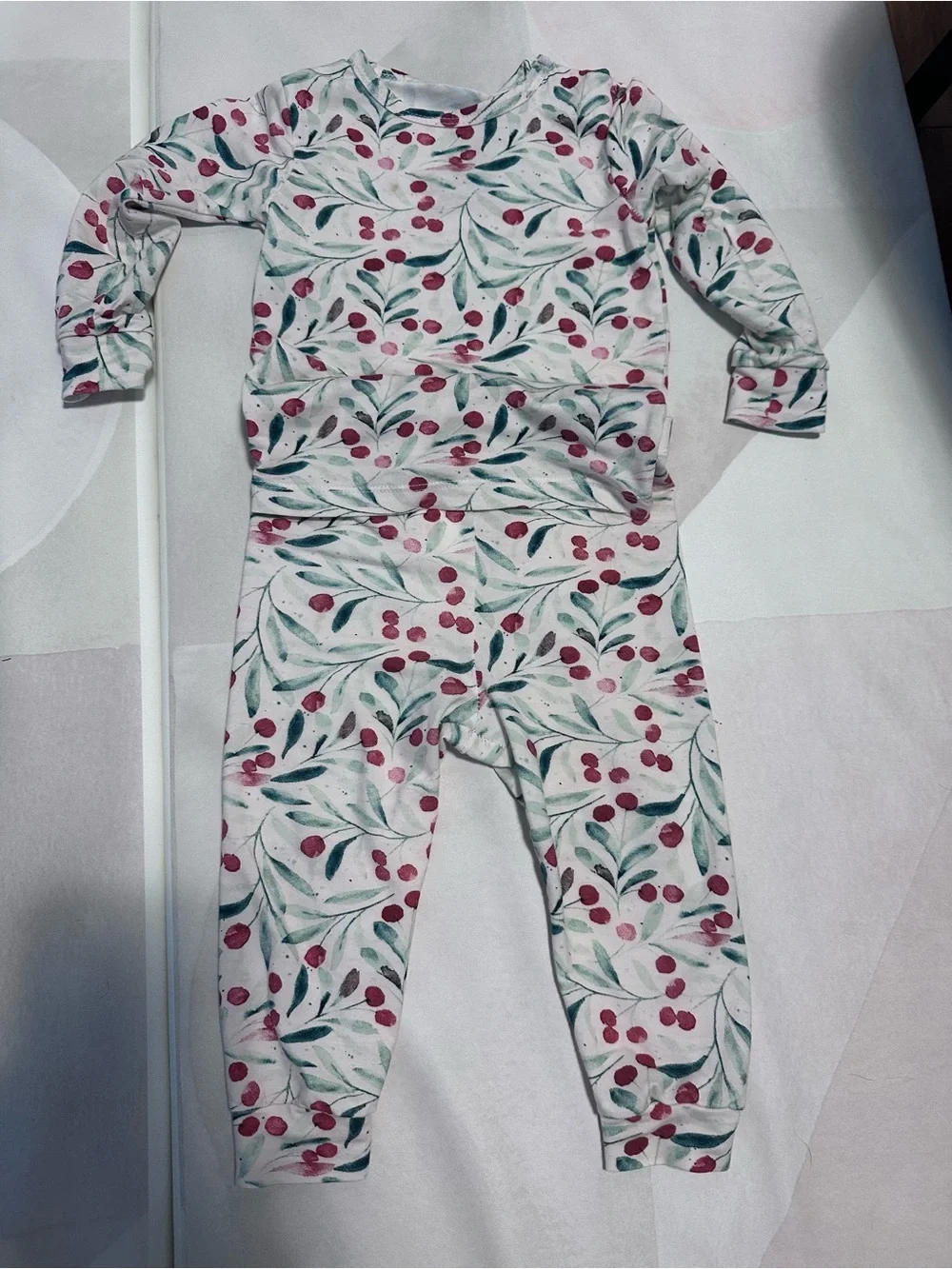 Magnetic Me White Long Sleeve Pajama Set with Red Cherry Print